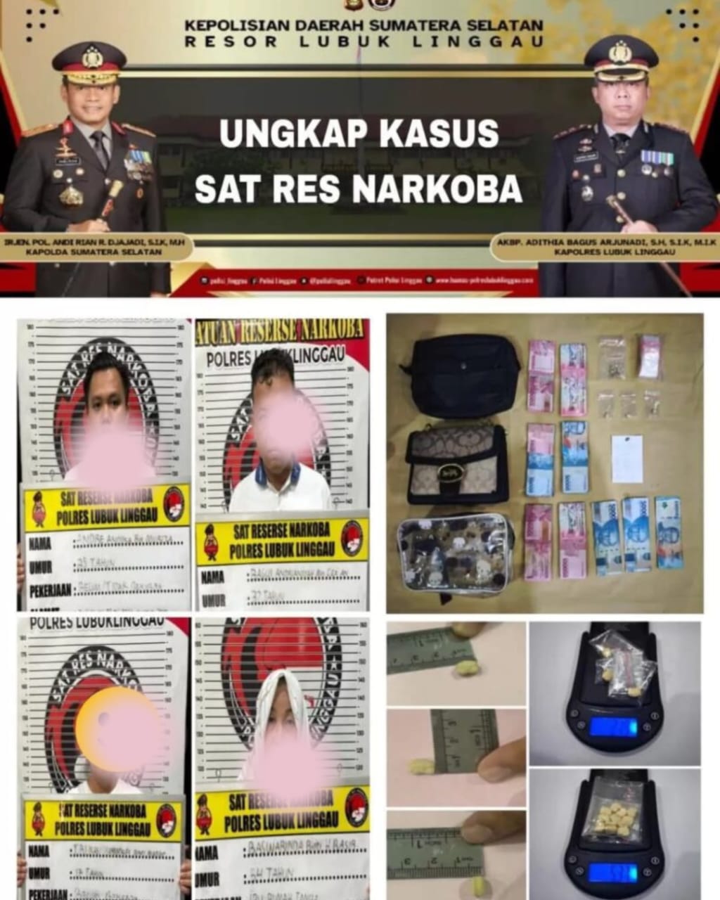 Remaja 17 Tahun Ikut Terlibat, 4 Pengedar Narkoba Diciduk di Lubuklinggau